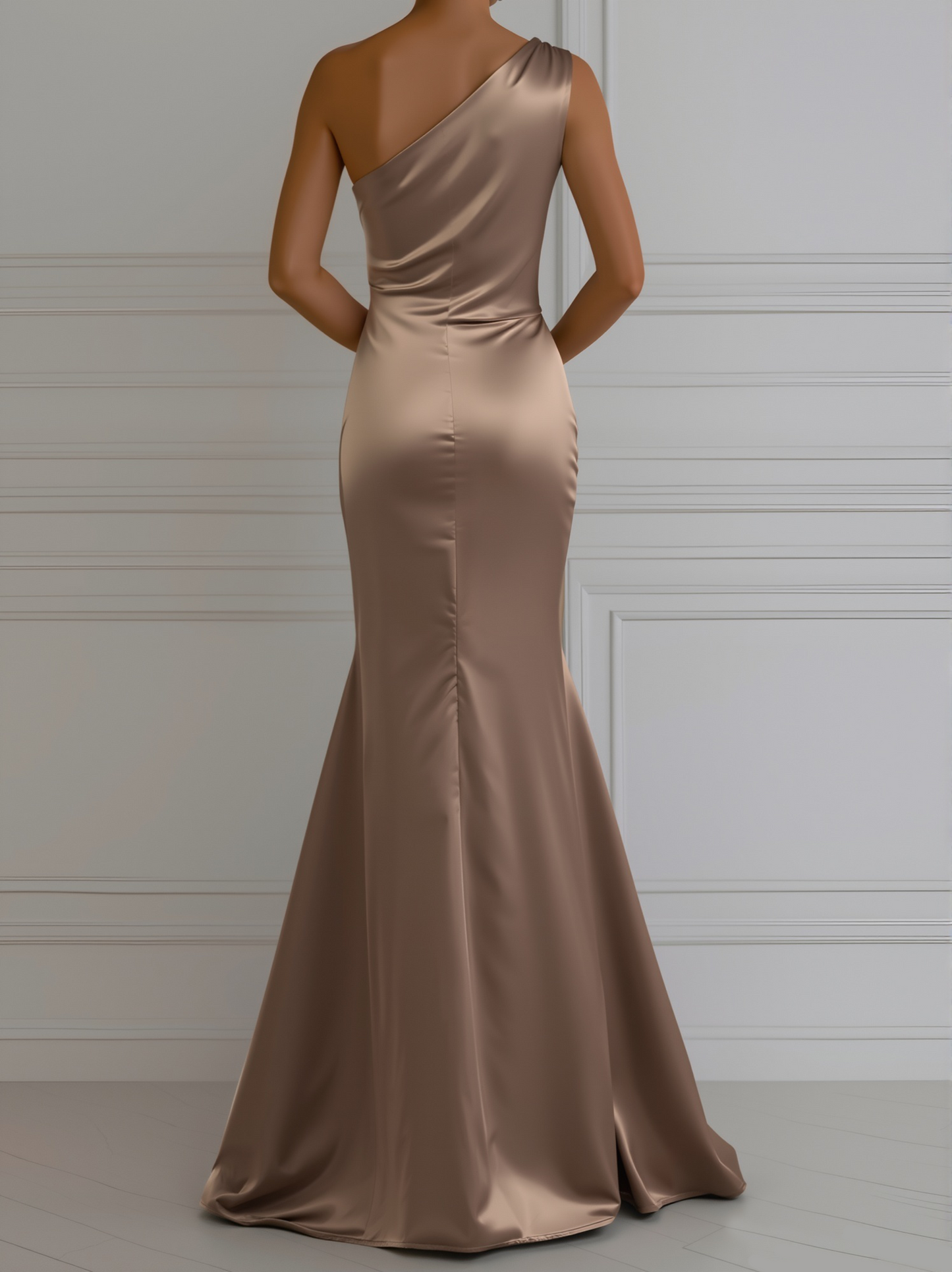 Mooyius | Abito Monospalla in Raso Champagne per Cerimonia Donna 1