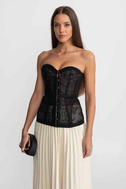 Nerina Corsetto Elegante Nero | Corsetto Donna in Pizzo Senza Spalline 1