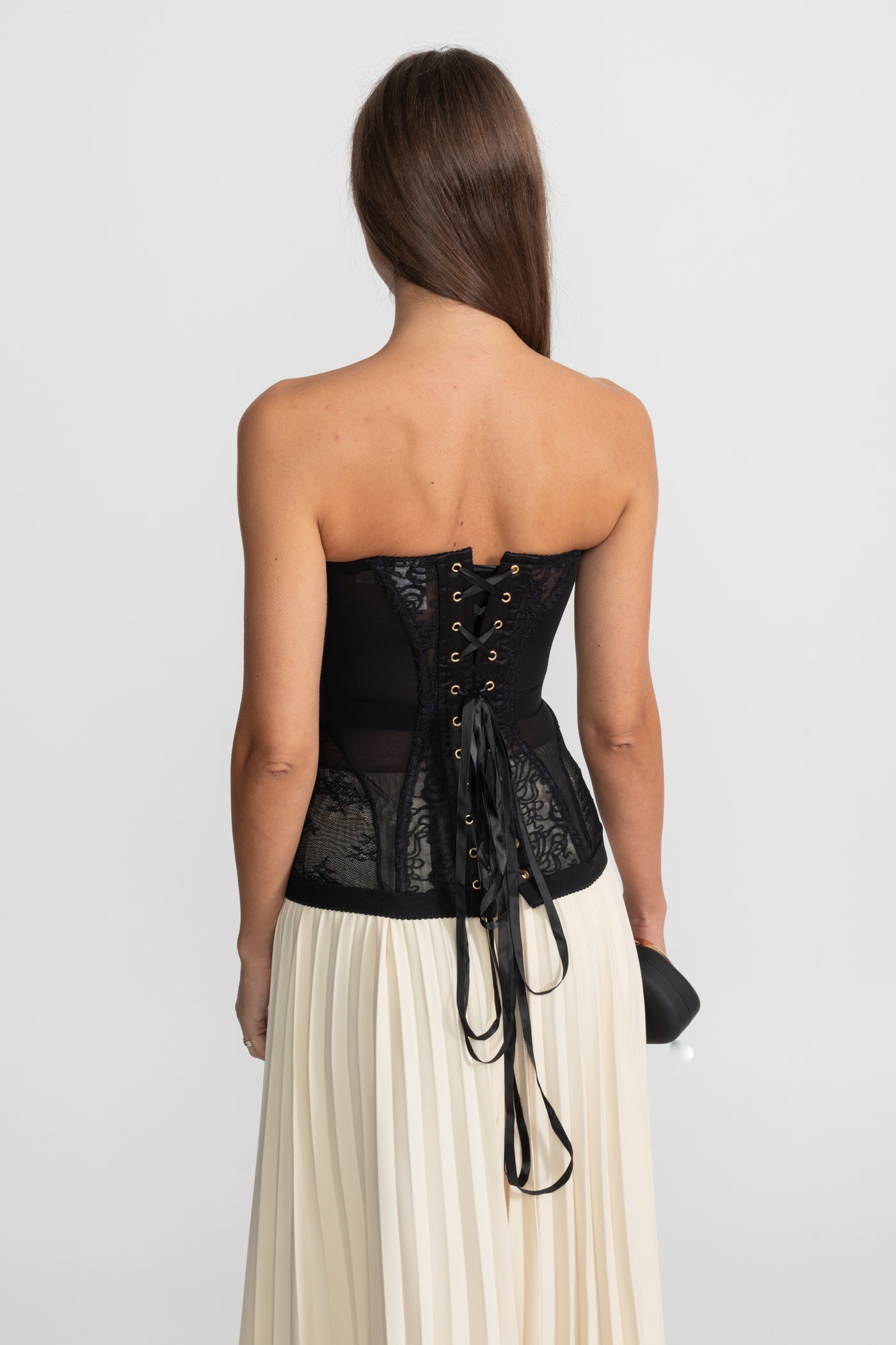 Nerina Corsetto Elegante Nero | Corsetto Donna in Pizzo Senza Spalline 8