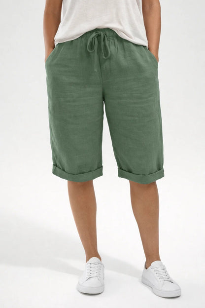 Pantaloncini da donna - Vita elasticizzata con coulisse, gamba larga | Estate 1
