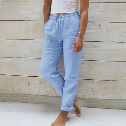 Pantaloni da donna in lino con coulisse, leggeri e comodi, perfetti per l'estate. 1