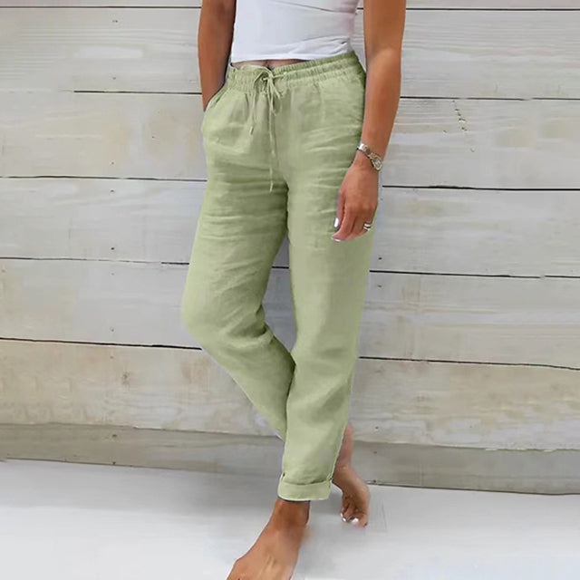 Pantaloni da donna in lino con coulisse, leggeri e comodi, perfetti per l'estate. 5