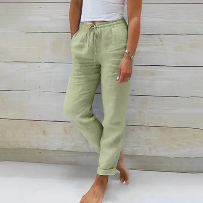 Pantaloni da donna in lino con coulisse, leggeri e comodi, perfetti per l'estate. 5