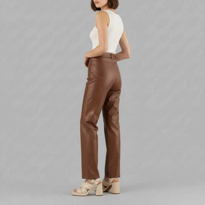 Pantaloni in Pelle a Gamba Larga | Pantaloni Donna Nero