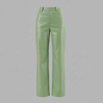 Pantaloni in Pelle a Gamba Larga | Pantaloni Donna Nero