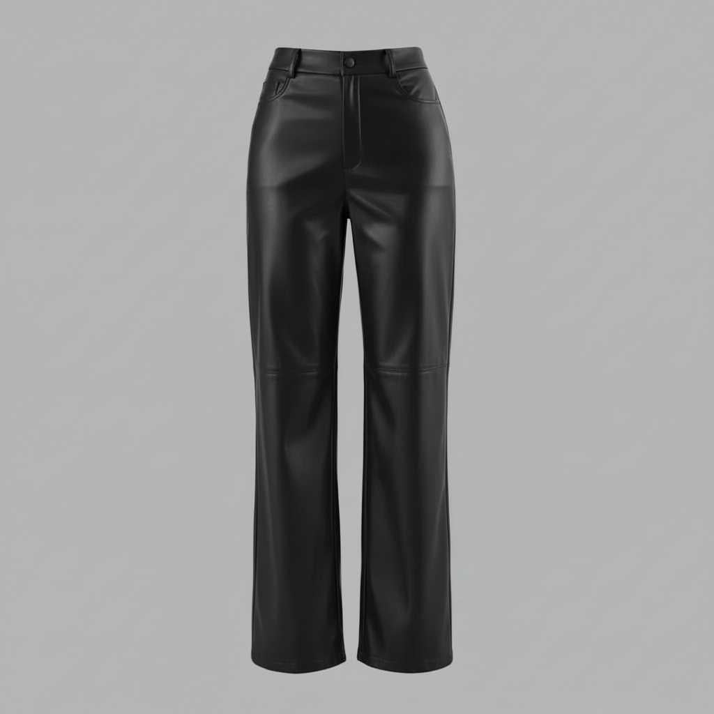 Pantaloni in Pelle a Gamba Larga | Pantaloni Donna Nero