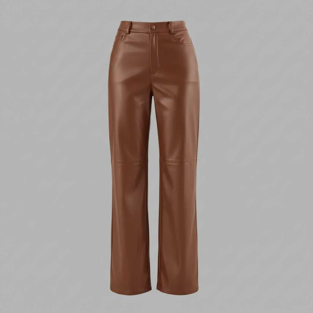 Pantaloni in Pelle a Gamba Larga | Pantaloni Donna Nero