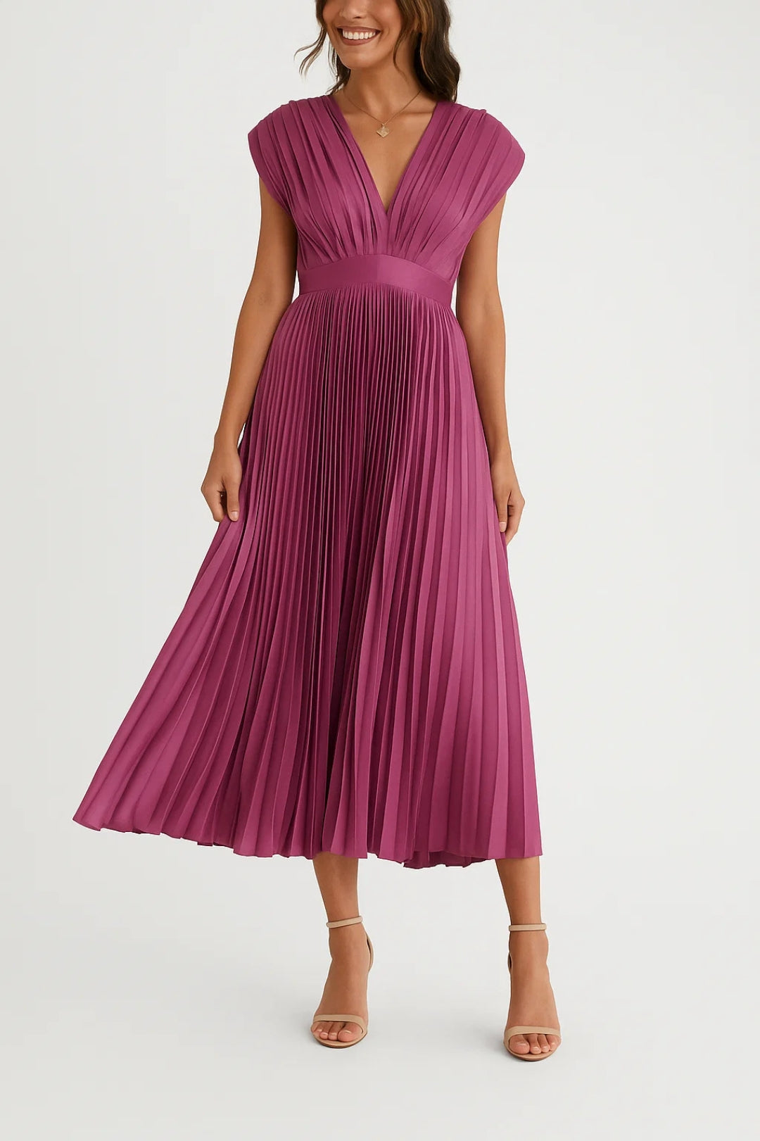 Pura Eleganza | Abito Midi Plissé Elegante con Scollo a V 0