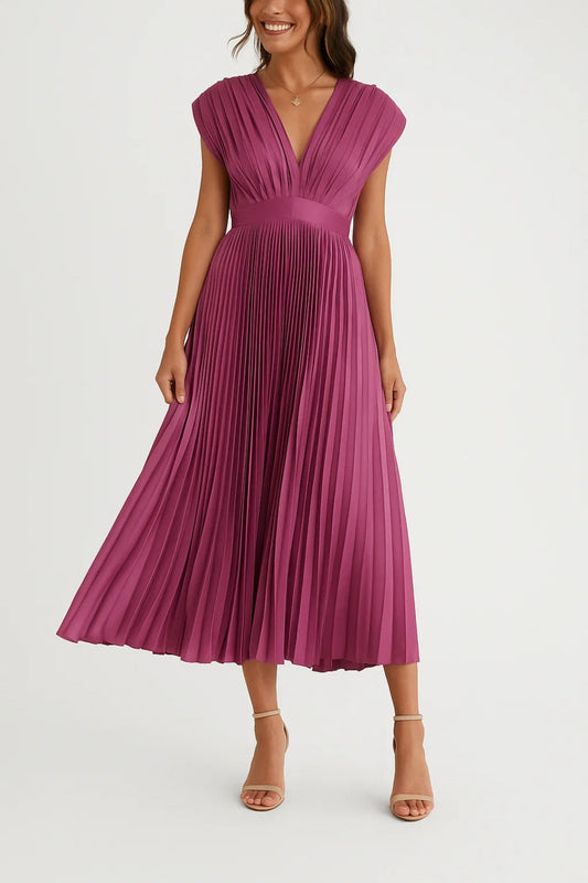 Pura Eleganza | Abito Midi Plissé Elegante con Scollo a V 0