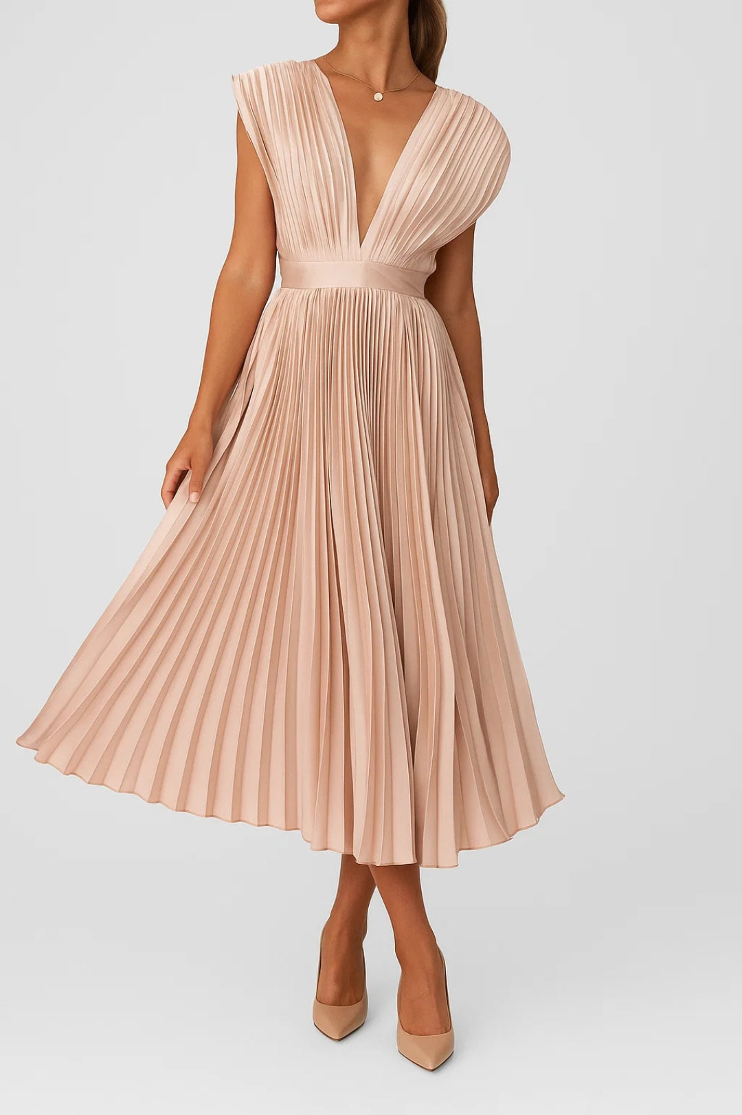 Pura Eleganza | Abito Midi Plissé Elegante con Scollo a V 1
