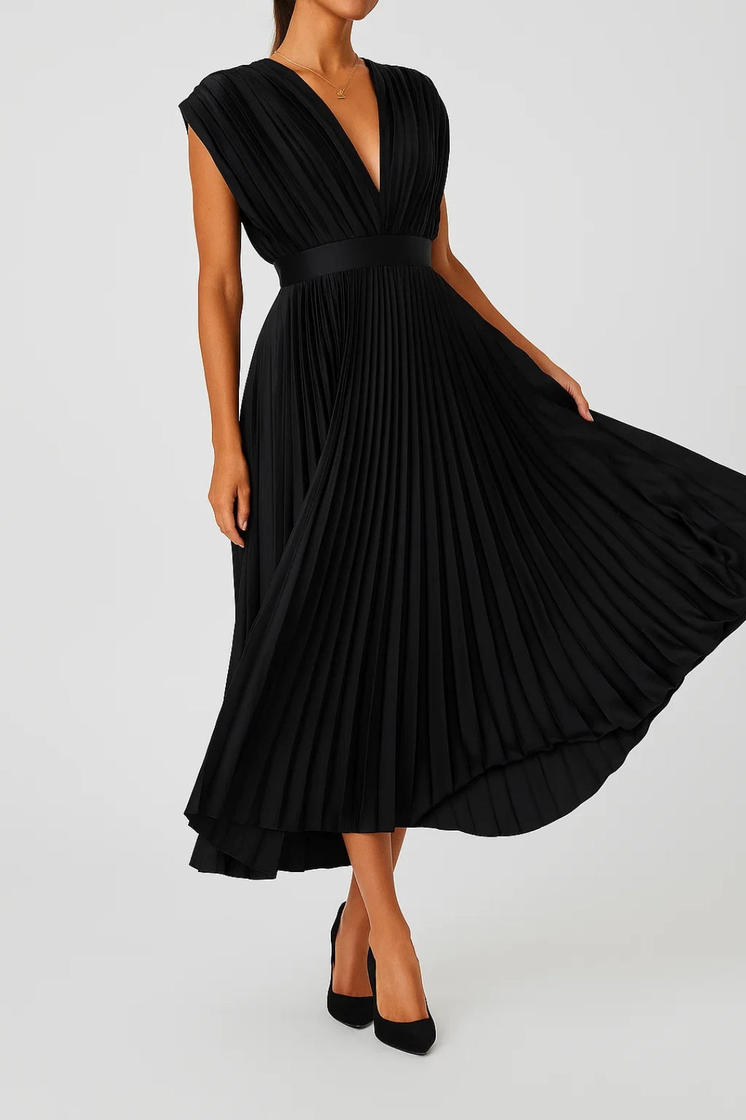 Pura Eleganza | Abito Midi Plissé Elegante con Scollo a V 4