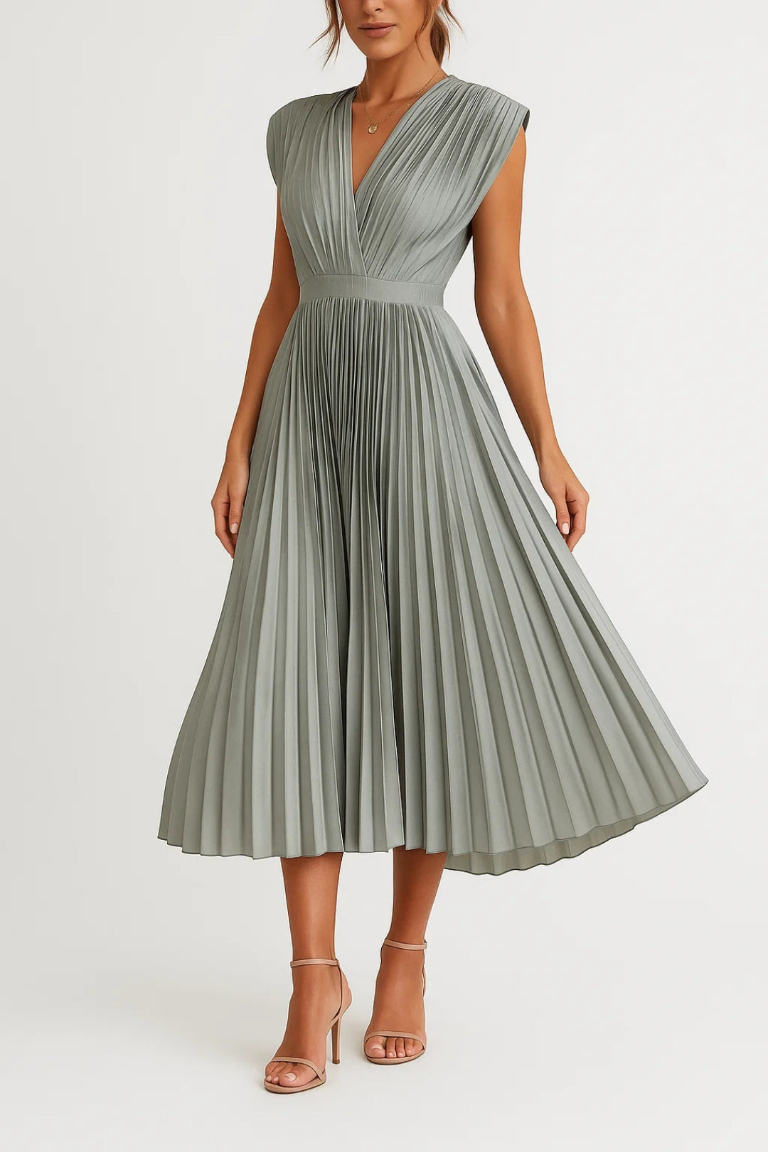 Pura Eleganza | Abito Midi Plissé Elegante con Scollo a V 5