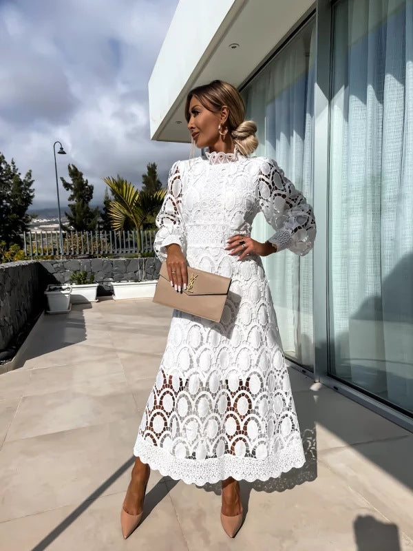 Sofia | Abito da Cerimonia Midi Donna Elegante con Collo Alto e Maniche Lunghe 2