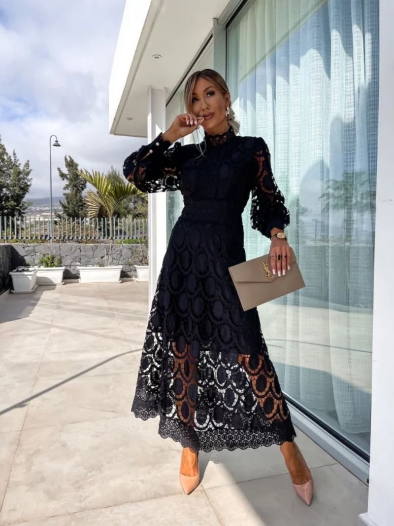 Sofia | Abito da Cerimonia Midi Donna Elegante con Collo Alto e Maniche Lunghe 5