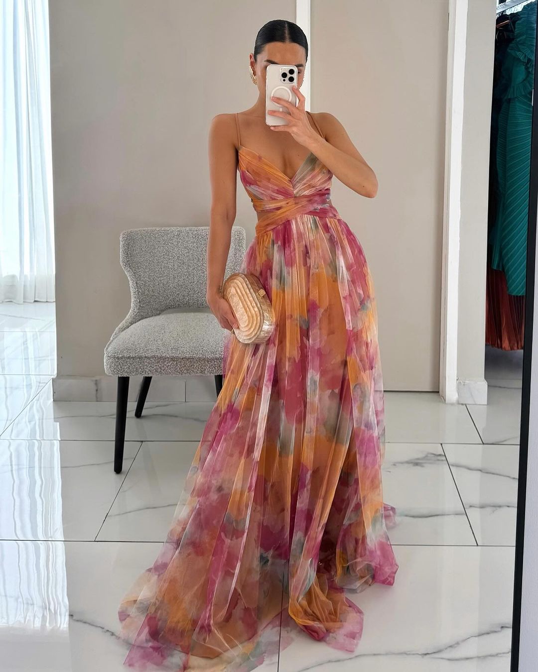 Soleil Elegante | Abito Donna Scollo a V con Gonna Fluida 0
