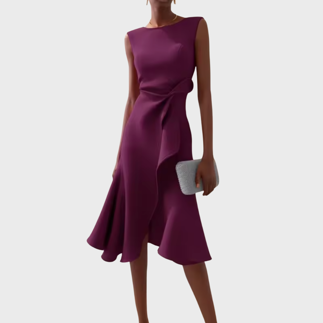 Soleil | Abito Midi Elegante Asimmetrico Drappeggiato per Donna 6