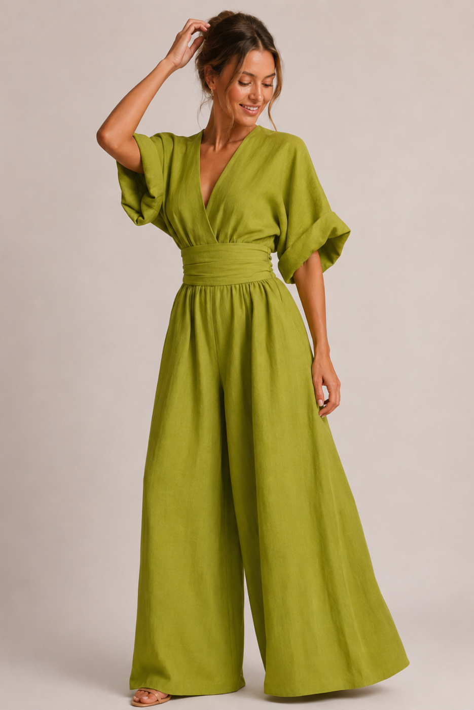 Soleil | Tuta Elegante Donna con Maniche a Tre Quarti e Vita Alta 0