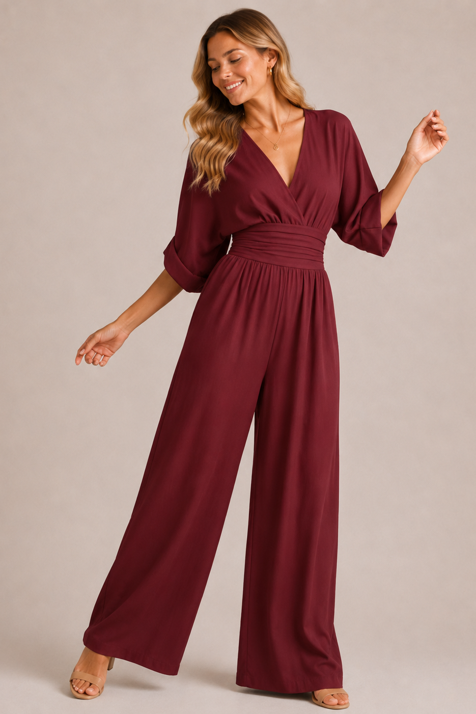 Soleil | Tuta Elegante Donna con Maniche a Tre Quarti e Vita Alta 1