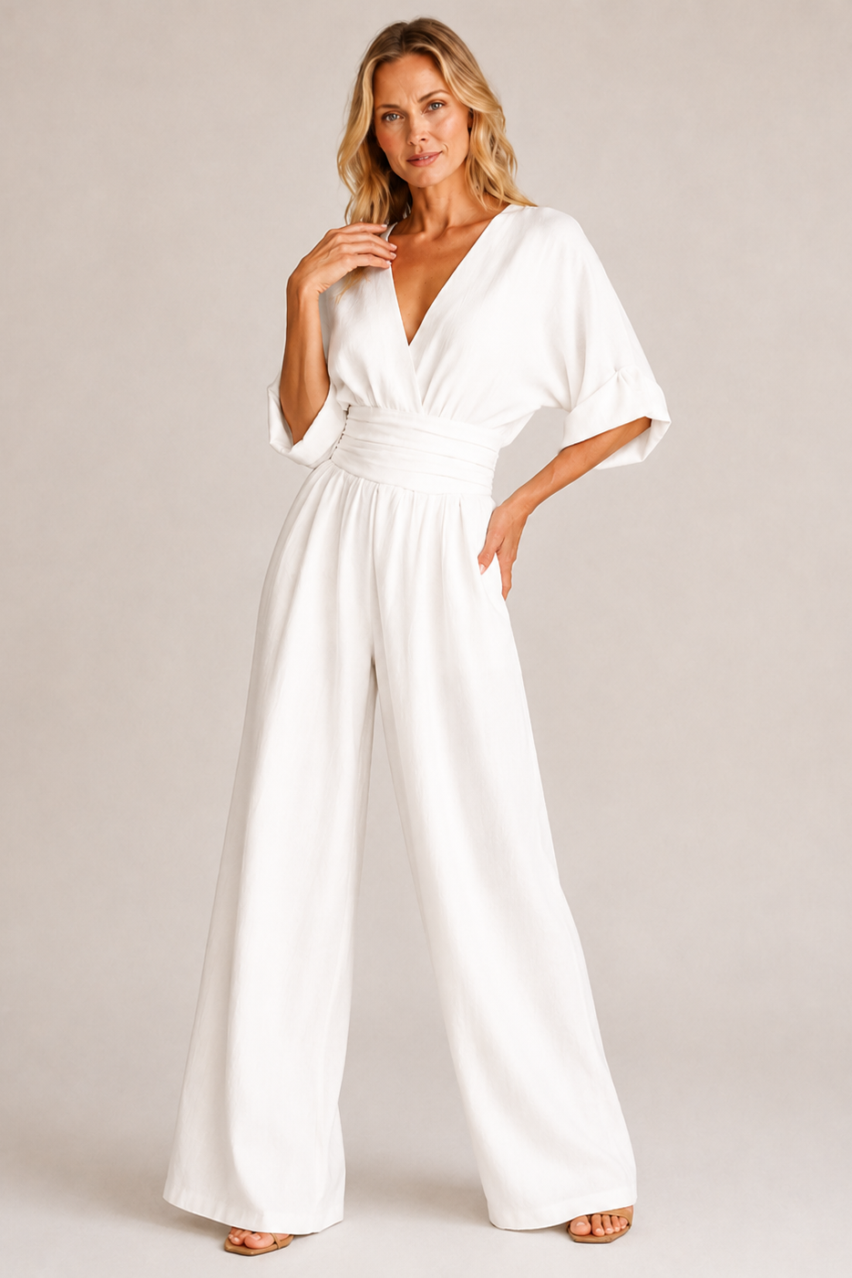 Soleil | Tuta Elegante Donna con Maniche a Tre Quarti e Vita Alta 3