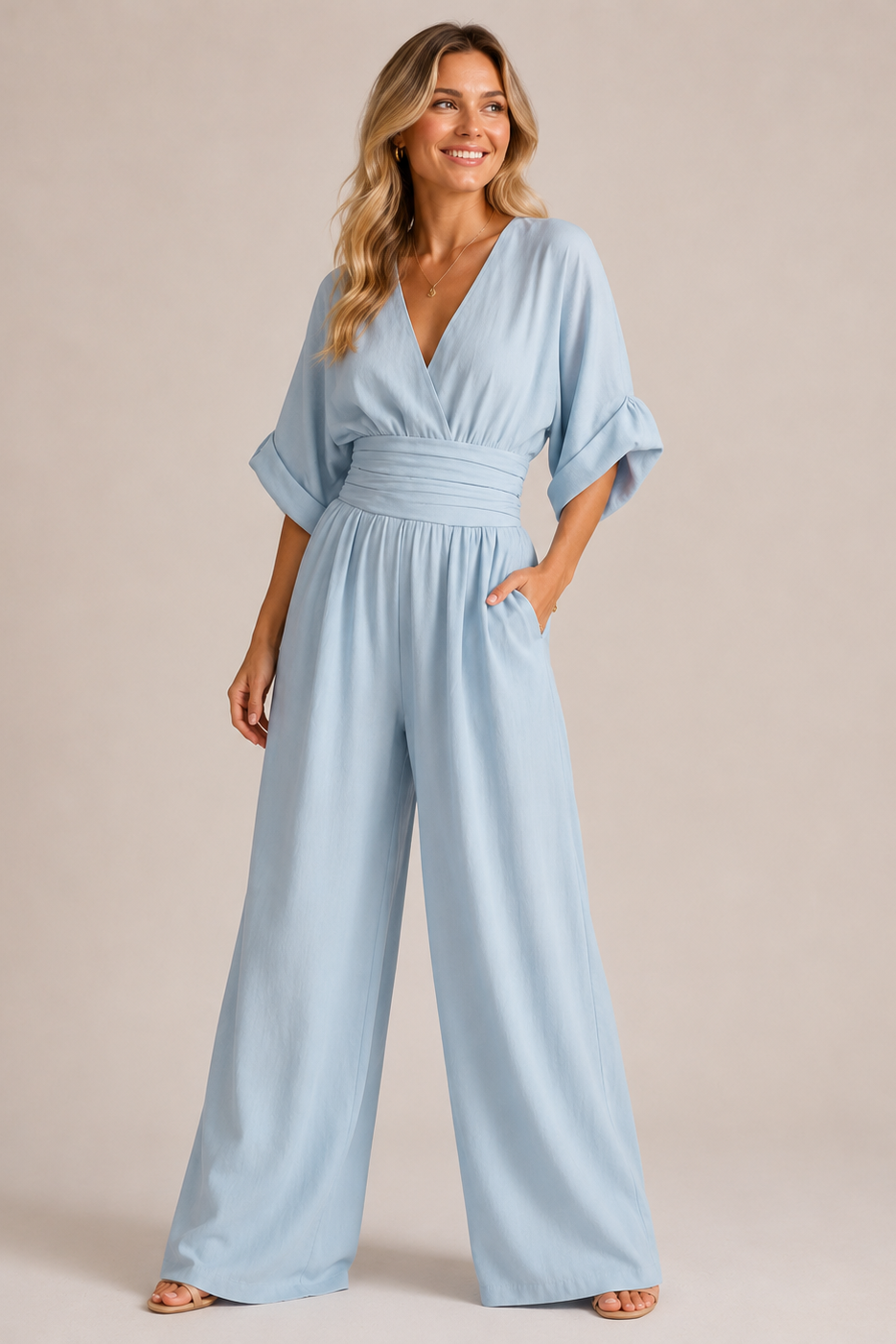Soleil | Tuta Elegante Donna con Maniche a Tre Quarti e Vita Alta 4