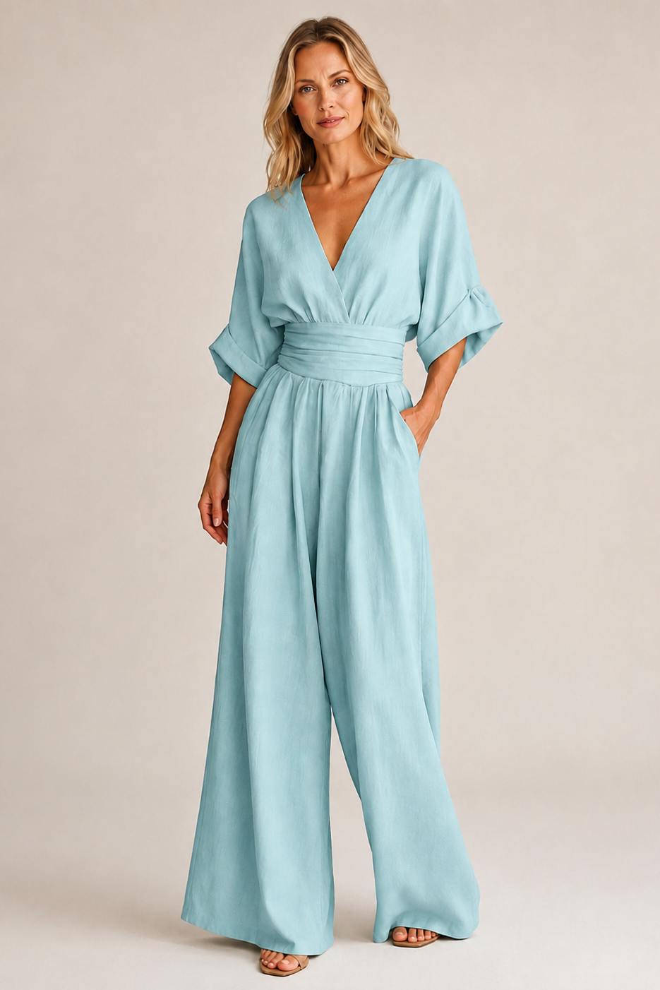 Soleil | Tuta Elegante Donna con Maniche a Tre Quarti e Vita Alta 5
