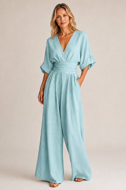 Soleil | Tuta Elegante Donna con Maniche a Tre Quarti e Vita Alta 5