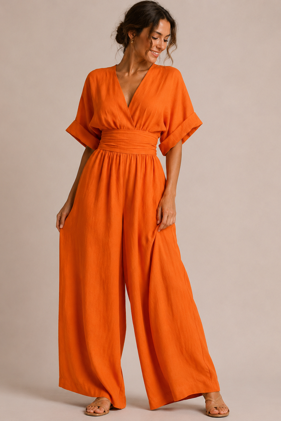 Soleil | Tuta Elegante Donna con Maniche a Tre Quarti e Vita Alta 6