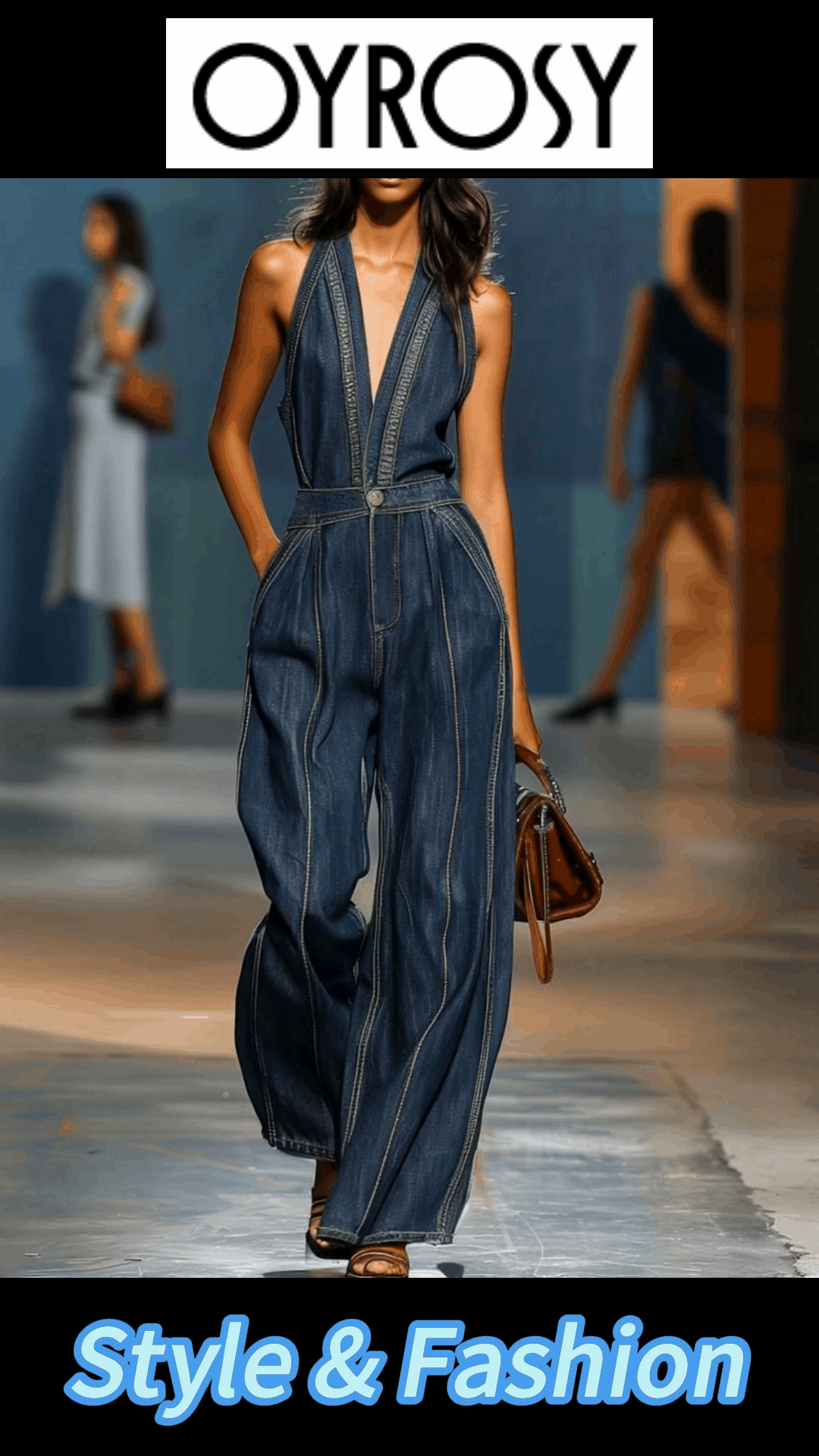 【Spedizione in 24 ore】Tuta intera in denim senza maniche con scollo a V, stile retrò, casual e gamba larga 1