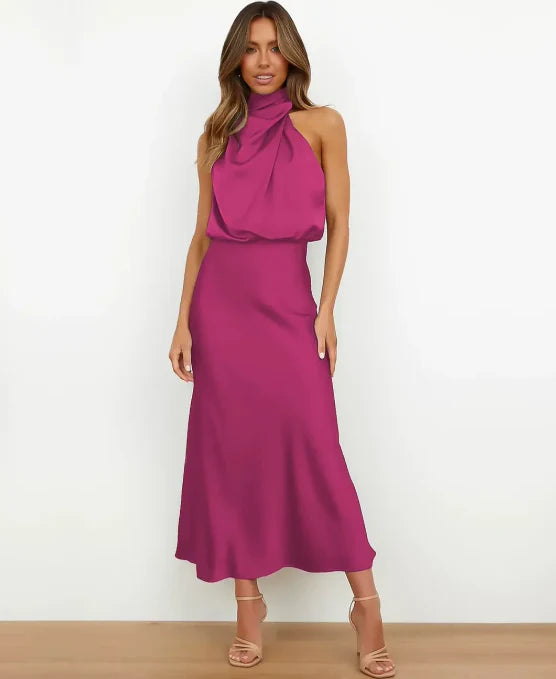 Sydney | Abito midi formale da donna in raso con scollo all'americana 11
