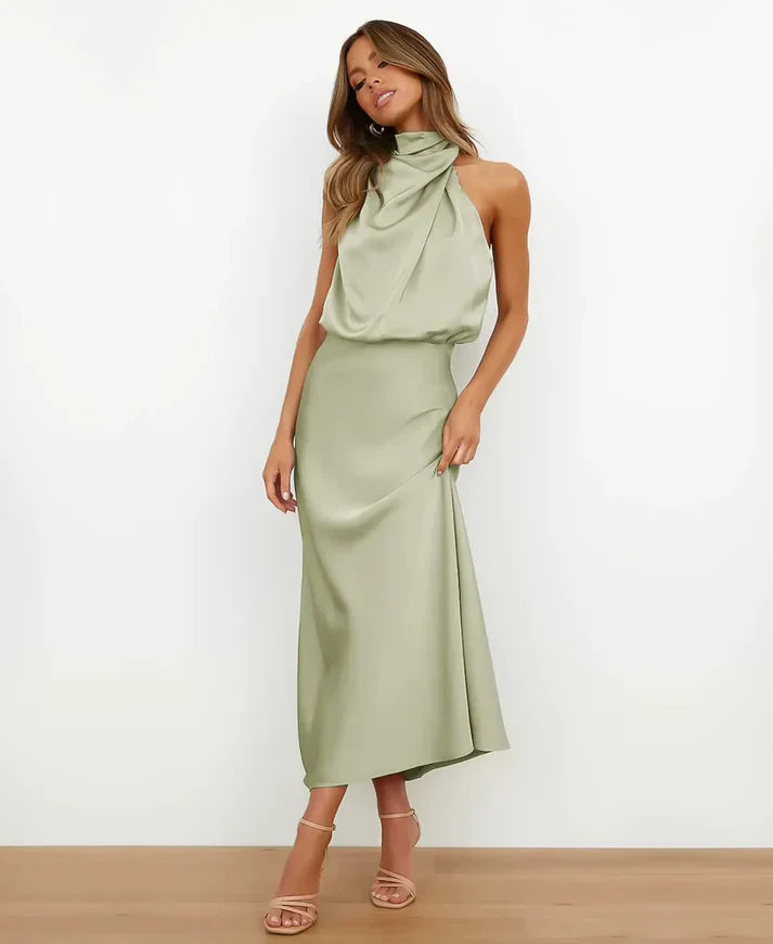 Sydney | Abito midi formale da donna in raso con scollo all'americana 12