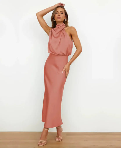 Sydney | Abito midi formale da donna in raso con scollo all'americana 7