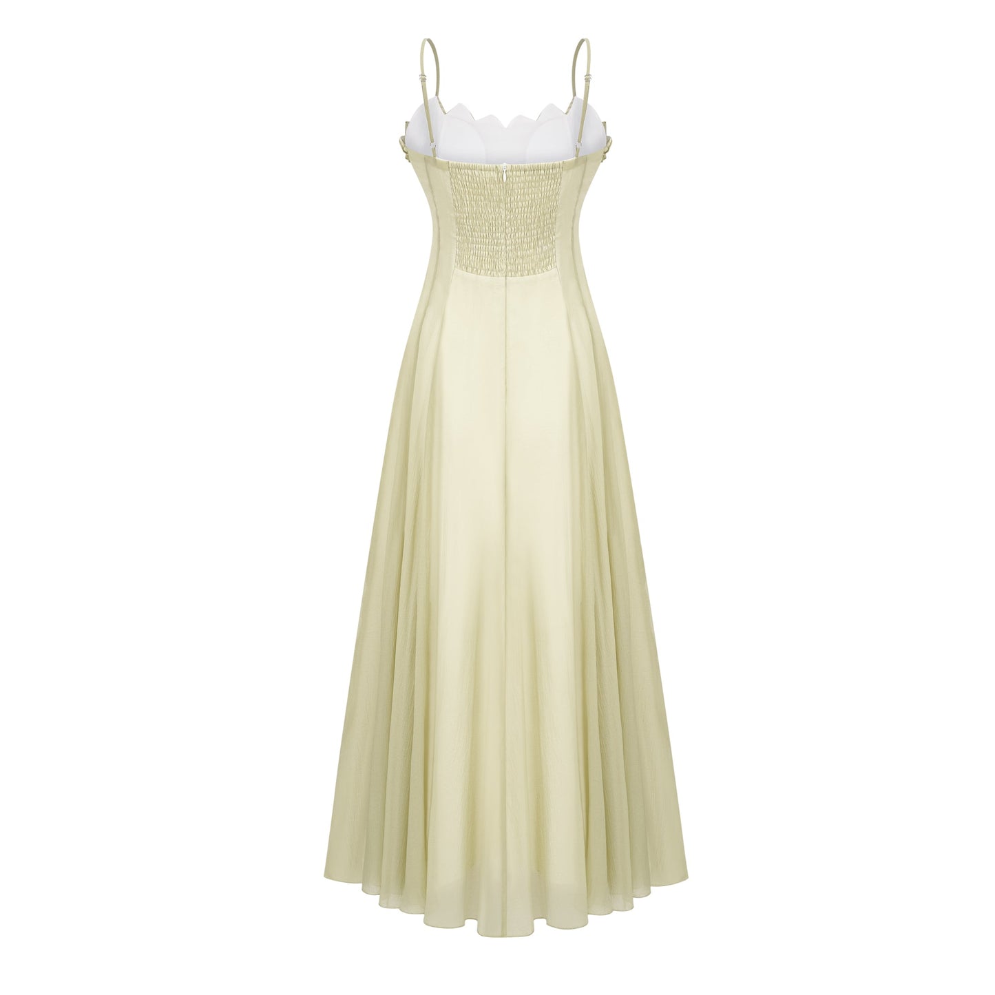 Tiffany | Abito Lungo Cerimonia in Tulle Verde Matcha con Volant 6