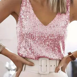 Top con scollo a V e paillettes glitterate 3
