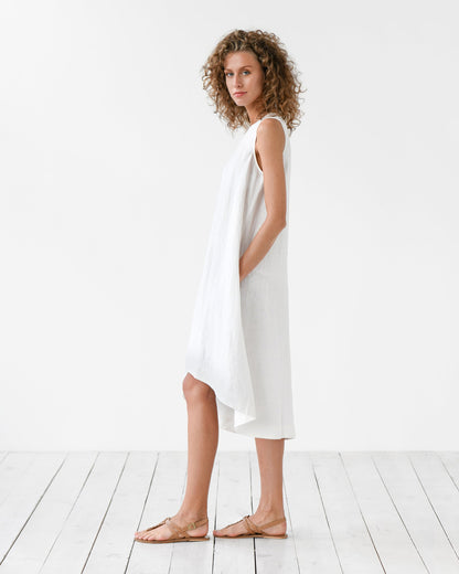 Toscana Elegante | Abito Donna in Lino Bianco Asimmetrico con Tasche 5