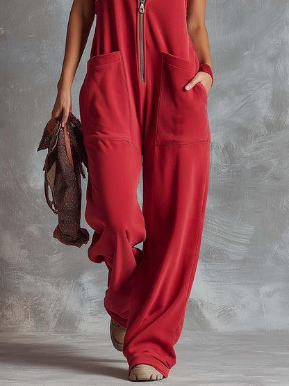 Tuta sportiva Retro Fashiona con cappuccio, scollo a V e cerniera frontale, colore rosso lampone, in cotone. 8
