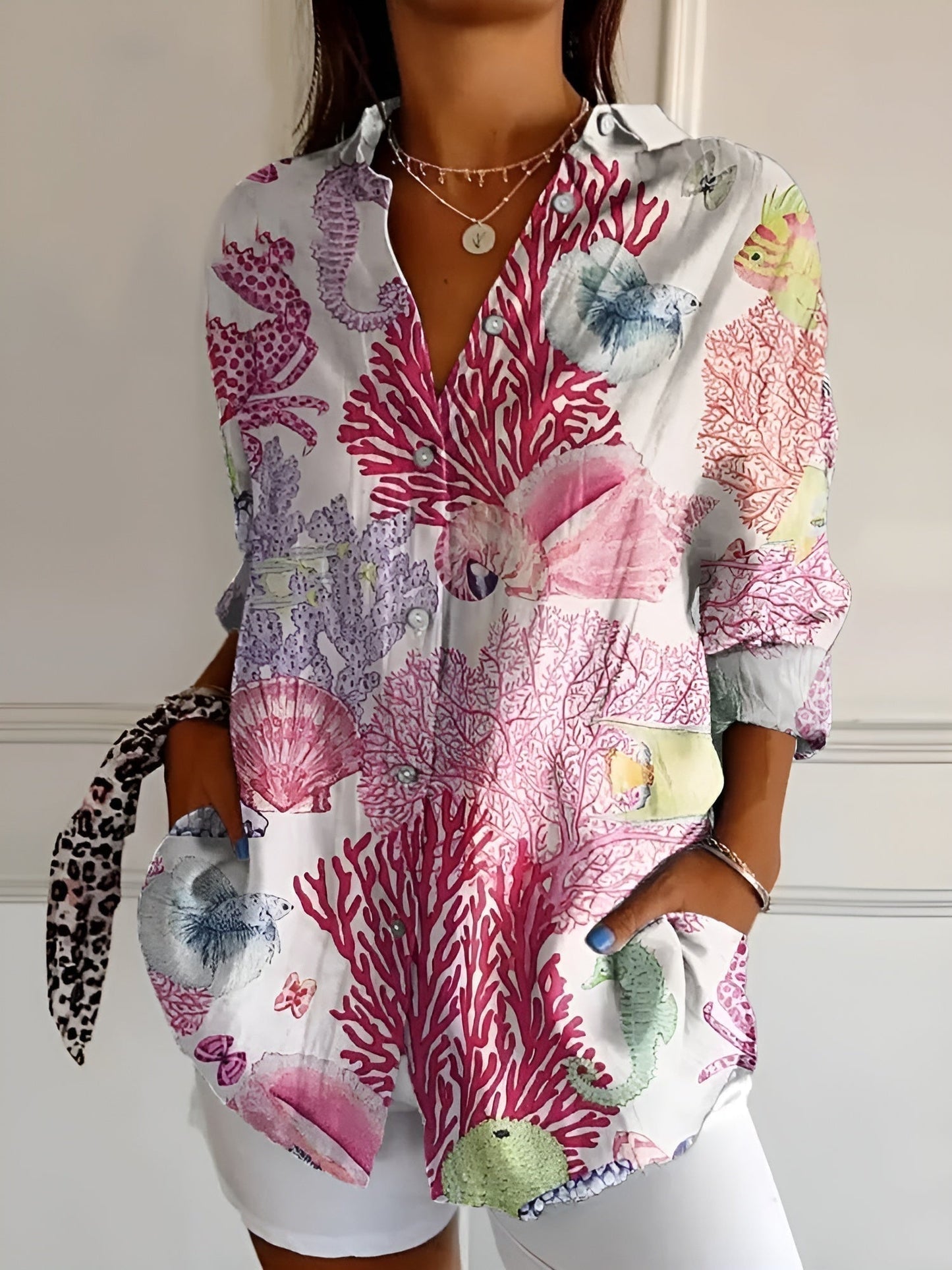 Valentina | Camicia Bianca Donna con Stampa Fluida 0