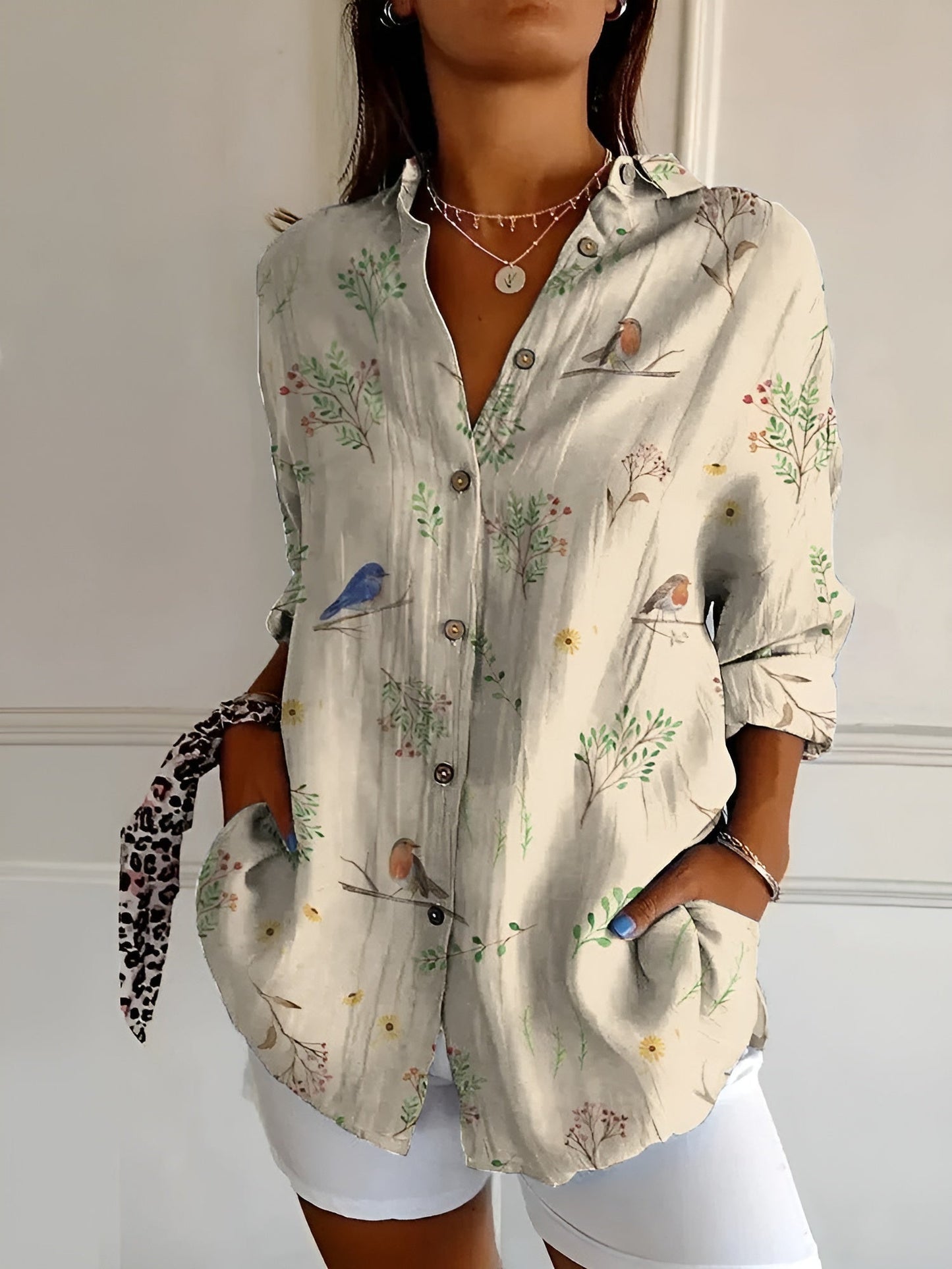 Valentina | Camicia Bianca Donna con Stampa Fluida 3
