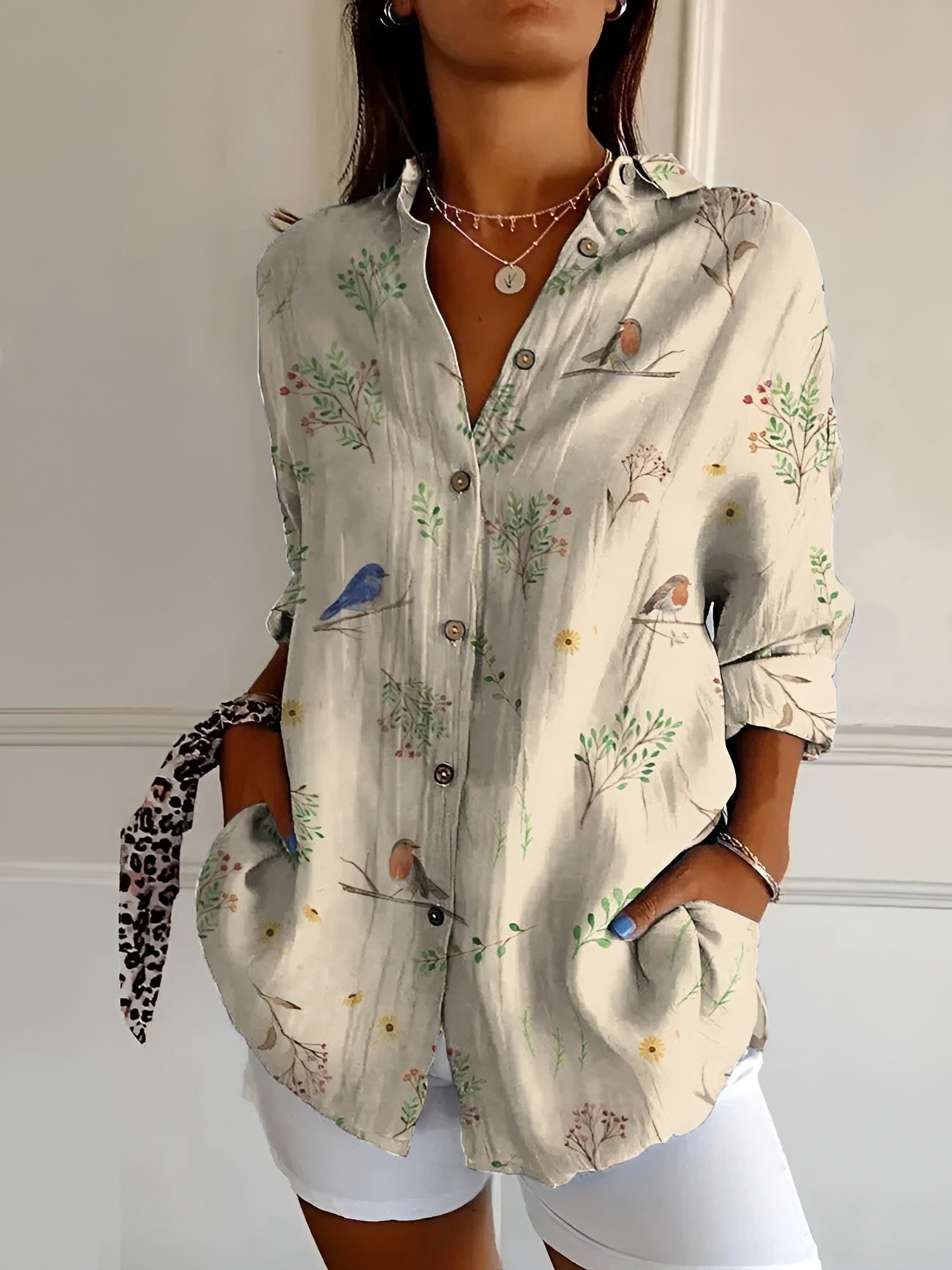 Valentina | Camicia Bianca Donna con Stampa Fluida 3