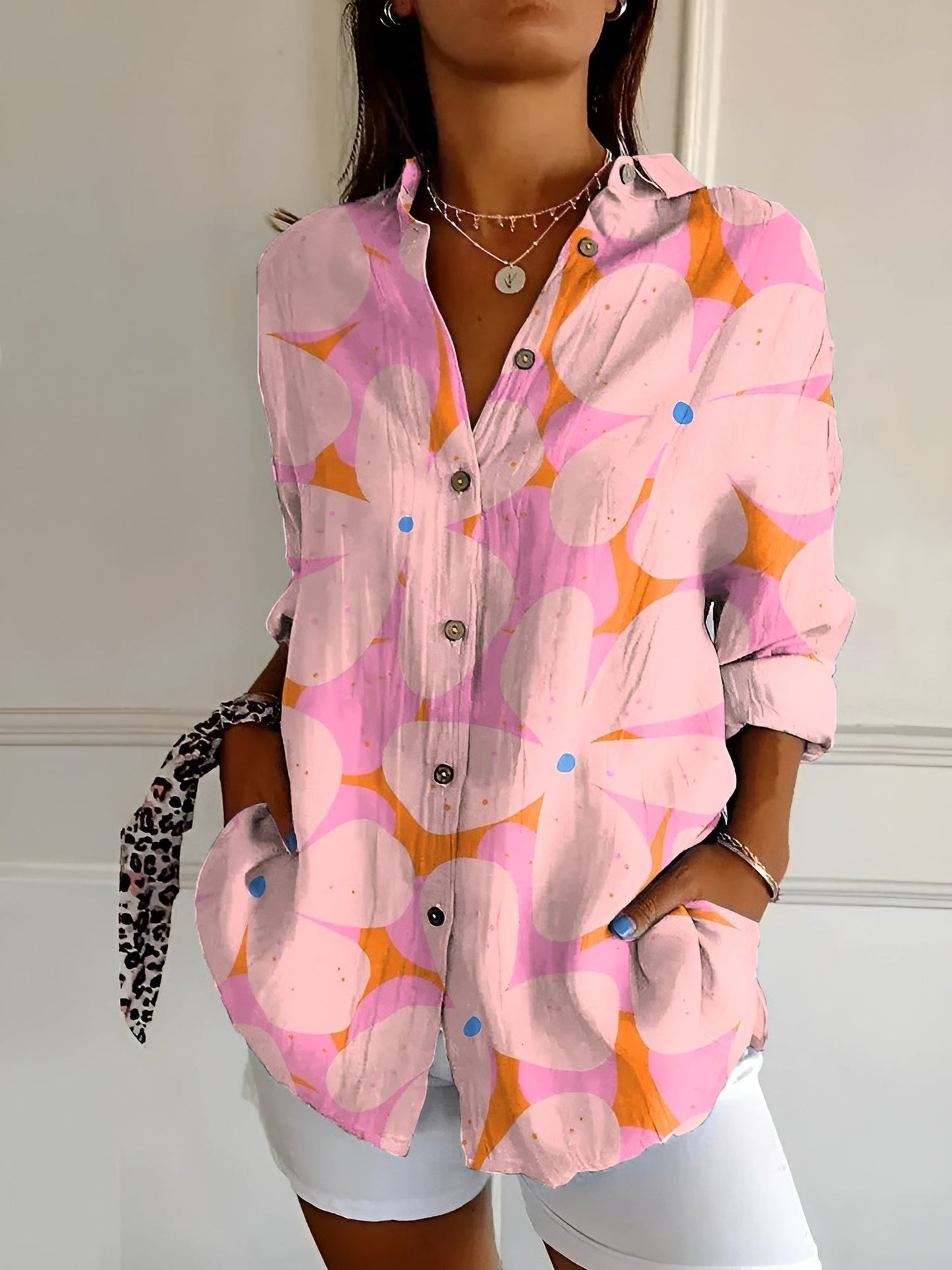 Valentina | Camicia Bianca Donna con Stampa Fluida 4