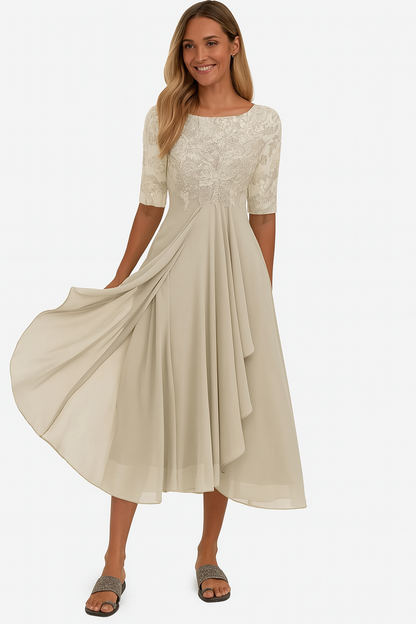 Vela | Abito da Donna Elegante in Pizzo e Chiffon per Cerimonie e Occasioni Speciali 0