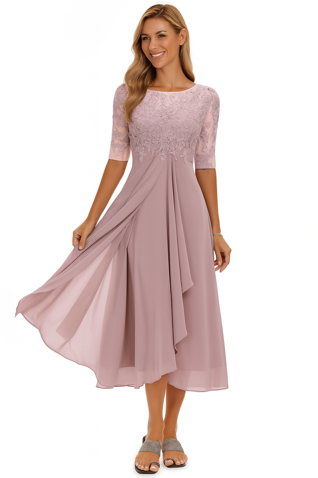 Vela | Abito da Donna Elegante in Pizzo e Chiffon per Cerimonie e Occasioni Speciali 1