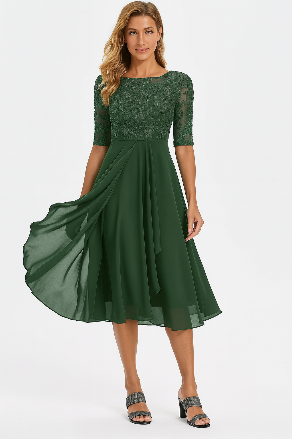 Vela | Abito da Donna Elegante in Pizzo e Chiffon per Cerimonie e Occasioni Speciali 2
