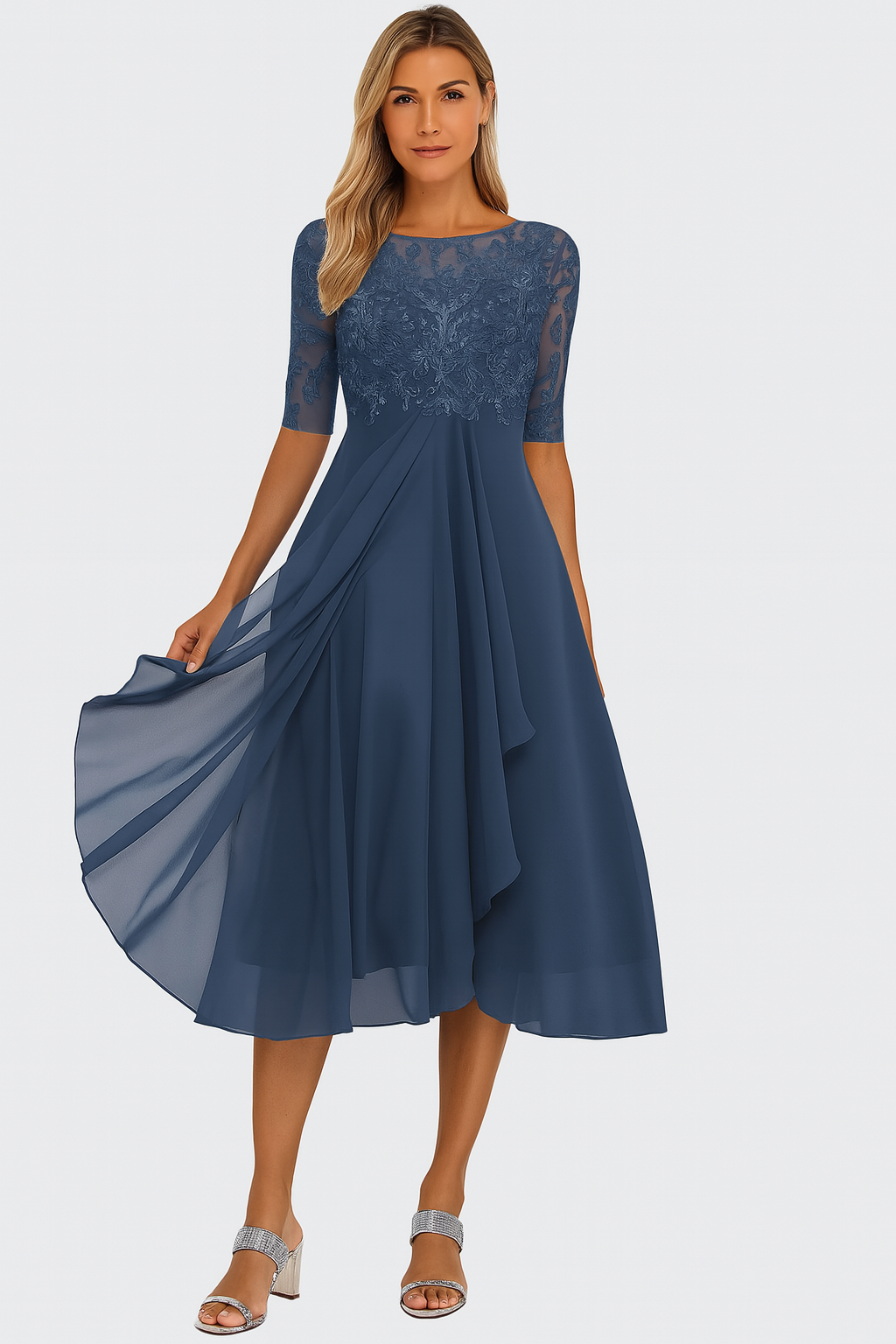 Vela | Abito da Donna Elegante in Pizzo e Chiffon per Cerimonie e Occasioni Speciali 3