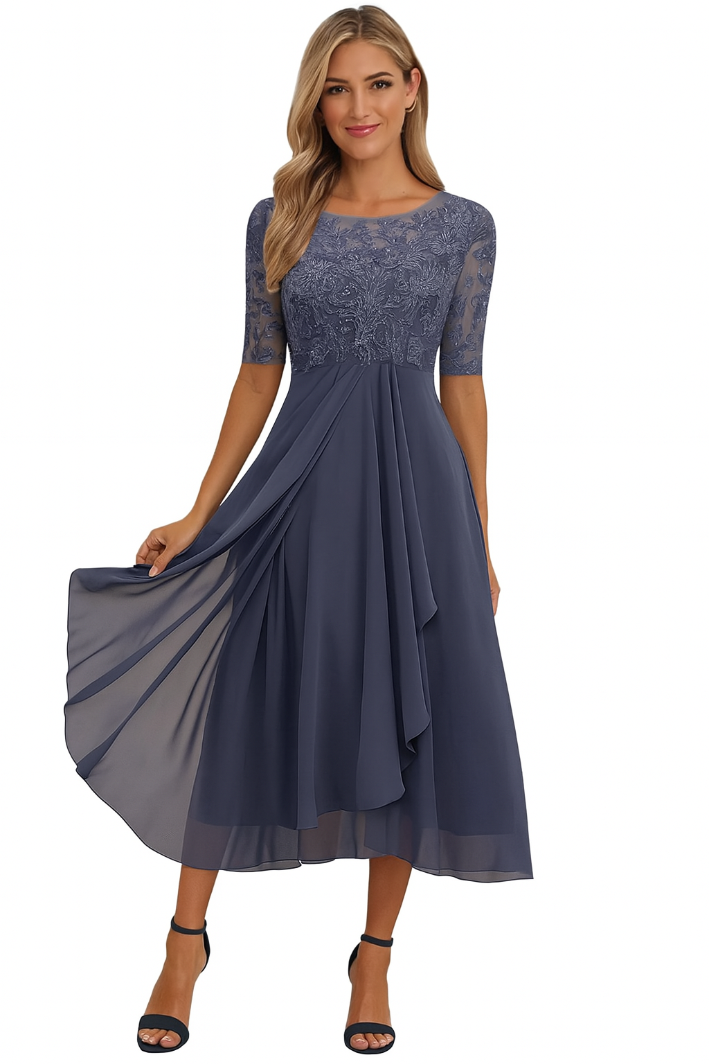 Vela | Abito da Donna Elegante in Pizzo e Chiffon per Cerimonie e Occasioni Speciali 4