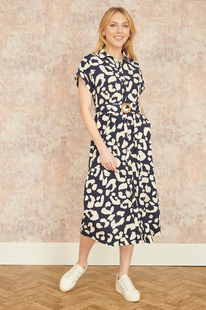 Yumi | Abito Midi Elegante con Stampa Animalier Blu Scuro 1